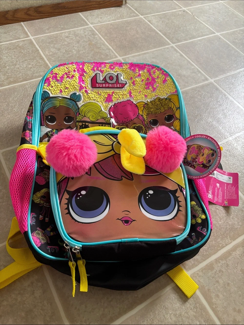 L.O.L. Surprise! Kids Pink & Yellow Sequin Backpack with Pom Pom Charm